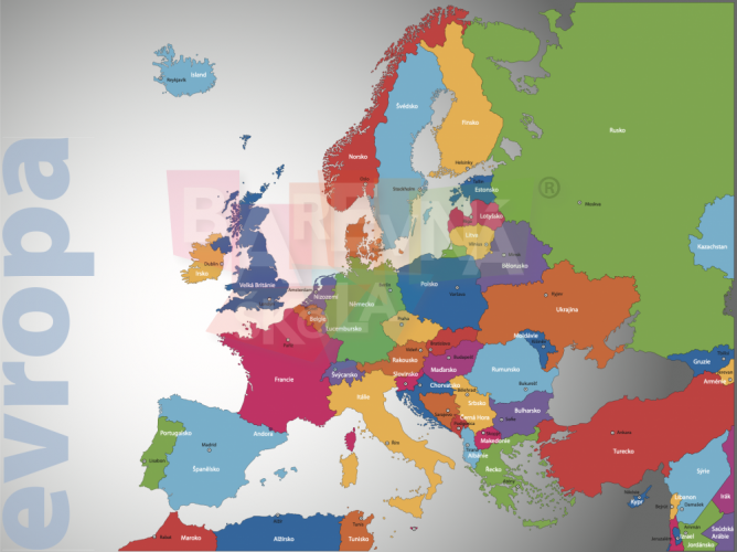 Nástěnná mapa Evropy - politická - S feromagnetickým povrchem: NE