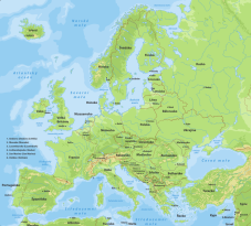 Nástěnná mapa Evropy - zeměpisná