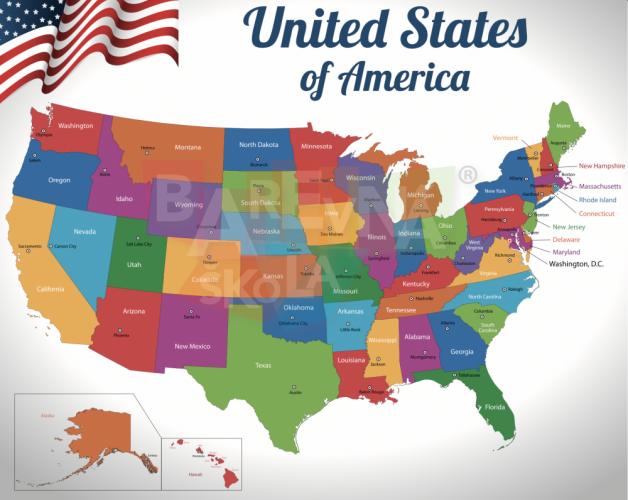 Nástenná mapa USA - S feromagnetickým povrchem: ANO