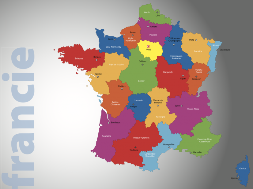 Nástěnná mapa Francie - politická - S feromagnetickým povrchem: NE